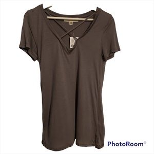 Project social T urban outfitters S gray modal v neck criss cross top shirt